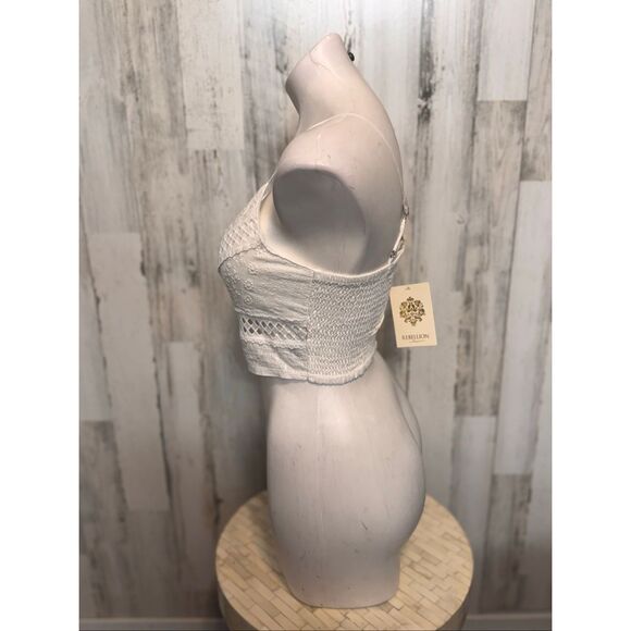Rebellion White Lace Smocked Crop Top | Boho Spaghetti Strap Bralette Style – Si - Picture 3 of 7